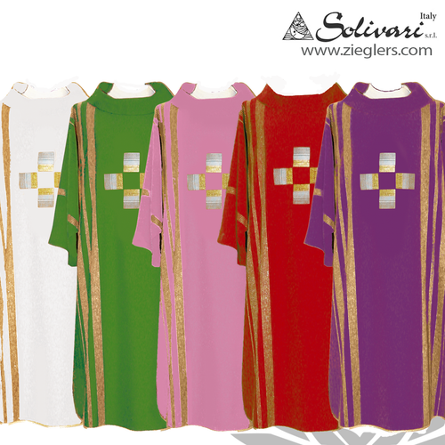 Dalmatic with Embroidered Cross available in 5 Colors by Solivari 860D Italy Dalmatic with Embroidered Cross available in 5 Colors by Solivari 860D Italy