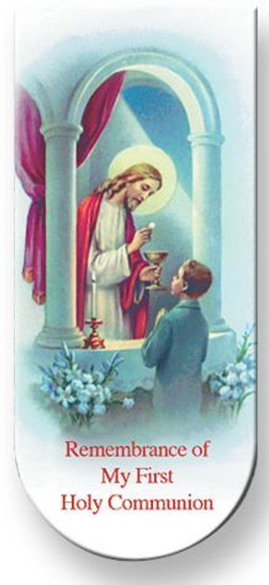 First Holy Communion magnetic bookmark with Jesus and Boy has Communion Prayer On Back measures 3 inches HIB3672 First Holy Communion magnetic bookmark with Jesus and Boy has Communion Prayer On Back measures 3 inches HIB3672