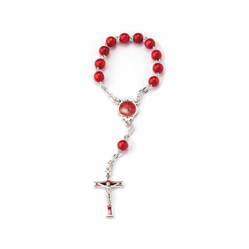 Confirmation One-Decade Rosary – Varnished Red Wood Beads