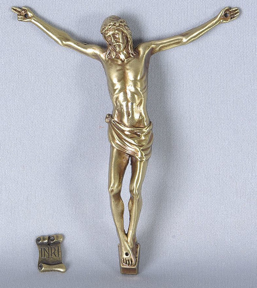Corpus Only Metal With Bronze Finish Scroll With INRI Imported From Italy measures 4 and 3 quarter inches LALL120BR Corpus Only Metal With Bronze Finish Scroll With INRI Imported From Italy measures 4 and 3 quarter inches LALL120BR