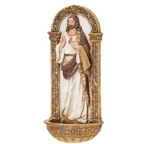 Sacred Heart of Jesus Holy Water Font | Ornate Bowl | 7-1/8" | Resin | 62827 Sacred Heart of Jesus Holy Water Font | Ornate Bowl | 7-1/8" | Resin | 62827