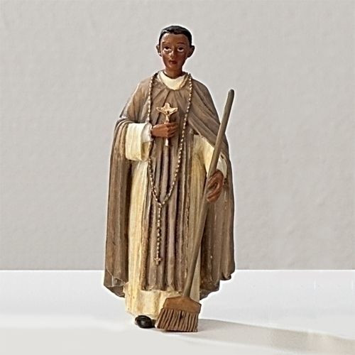 Saint martin de porras statue with Crucifix and broom stands 3 and 1 half inches high made of resin ro50298