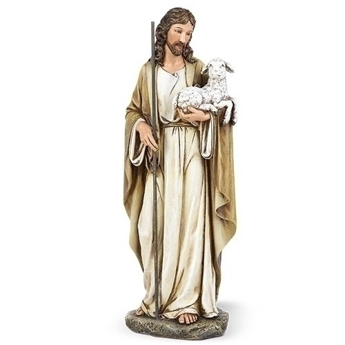 Good Shepherd Statue shows Christ with staff and lamb made of resin stand 10 and 1 half inches tall ro62657 Good Shepherd Statue shows Christ with staff and lamb made of resin stand 10 and 1 half inches tall ro62657