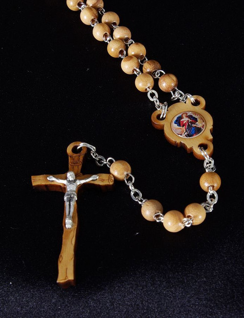 Rosary Beads with our lady undoer of knots Centerpiece and round wood Beads from italy RL193MN Rosary Beads with our lady undoer of knots Centerpiece and round wood Beads from italy RL193MN