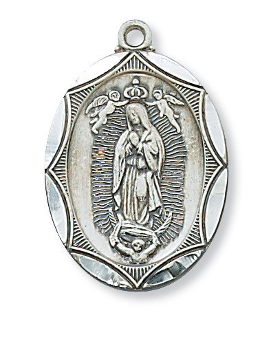 Sterling Silver Our Lady of Guadalupe Medal – 24" Stainless Steel Chain