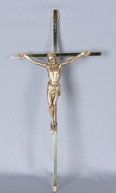 Wall Crucifix Brass Cross Gold-Finish Corpus INRI Engraved At Top Of Cross 10 inches MAC510241GBAG