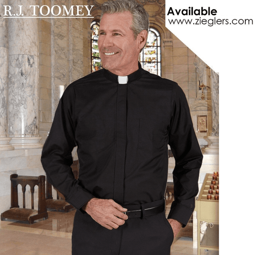 Clergy Shirt | Neckband Collar | Long Sleeve | Black | Toomey