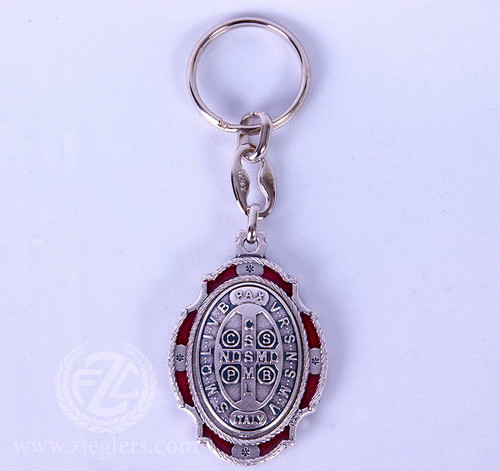 Saint Benedict Key Ring | Red Accent | Metal | 2” | Italy | PC211OX6RED