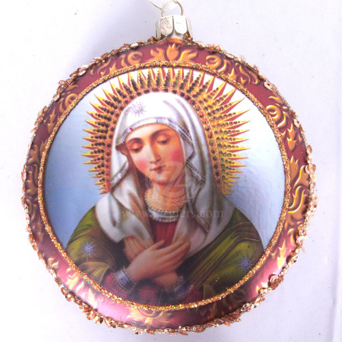 Mother Of God Christmas Ornament Hand Painted Red Glass 3 1 4 F C Ziegler Company