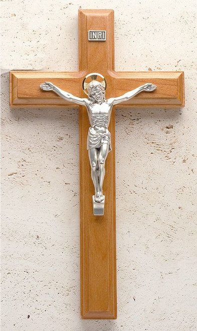 Wall Crucifix Italian Salerni Corpus Beveled Maple Cross Gold Halo Over Christ measures 11 inches DV17536
 Wall Crucifix Italian Salerni Corpus Beveled Maple Cross Gold Halo Over Christ measures 11 inches DV17536