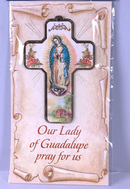 Our Lady of Guadalupe Cross made of Wood with Gold Accents Carded with Sentiment reads Our Lady of Guadalupe Pray For Us measures 5 inches RI462010GU Our Lady of Guadalupe Cross made of Wood with Gold Accents Carded with Sentiment reads Our Lady of Guadalupe Pray For Us measures 5 inches RI462010GU