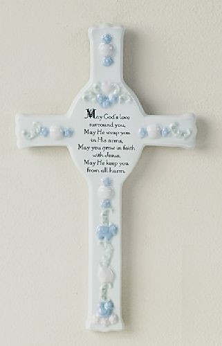 ミュージック BABYL BAPTISM Baby's Baptism Cross, Pink & Blue Accents, Prayer, Porcelain
