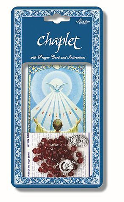 Chaplet of the Holy Spirit | Red Glass Beads | Holy Card | Instructions | 093 Chaplet of the Holy Spirit | Red Glass Beads | Holy Card | Instructions | 093