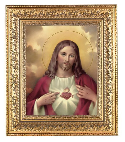 sacred heart of jesus print measures 10-1/4" x 12-1/4" with wood gilded frame 158-115 sacred heart of jesus print measures 10-1/4" x 12-1/4" with wood gilded frame 158-115
