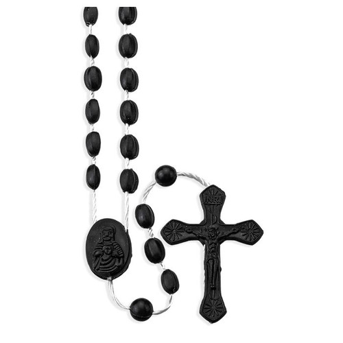 Small Black Rosary with Plastic Beads and Centerpiece 