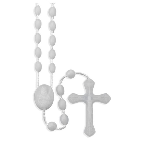 White Plastic Rosary with Cord 
