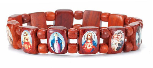 Holy figures bracelet with images on wood beads stretch to fit HI772 Holy figures bracelet with images on wood beads stretch to fit HI772