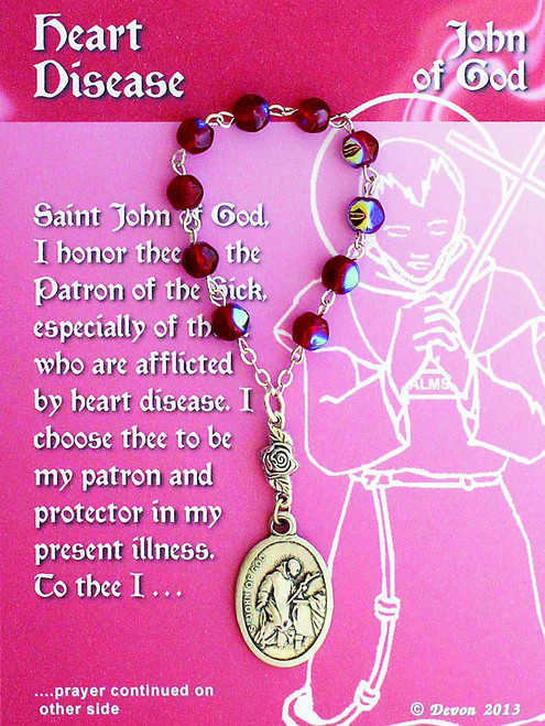 Saint John of God Heart Disease One Decade Rosary with Prayer Card