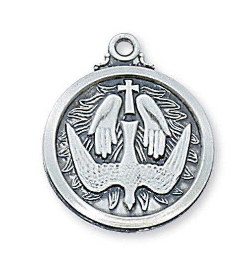 hands dove and cross on round pendant necklace made of sterling silver measures 1 inch comes on 20 inch chain made in u s MAL600HS hands dove and cross on round pendant necklace made of sterling silver measures 1 inch comes on 20 inch chain made in u s MAL600HS