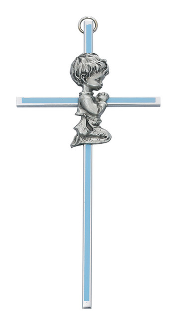 Praying Boy Wall Cross | 6" | Metal with Blue Enamel Accent | 7308 Praying Boy Wall Cross | 6" | Metal with Blue Enamel Accent | 7308