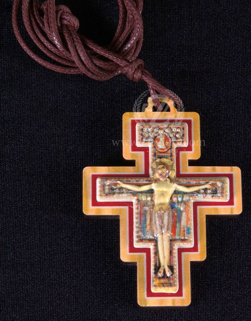san damiano Crucifix pendant necklace measures 2quarter inches high comes on cord from italy pg519 san damiano Crucifix pendant necklace measures 2quarter inches high comes on cord from italy pg519
