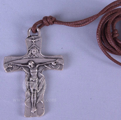 Trinity Crucifix Pendant Necklace | Silver Oxidized Metal | 18" Cord | Italy | 918OX