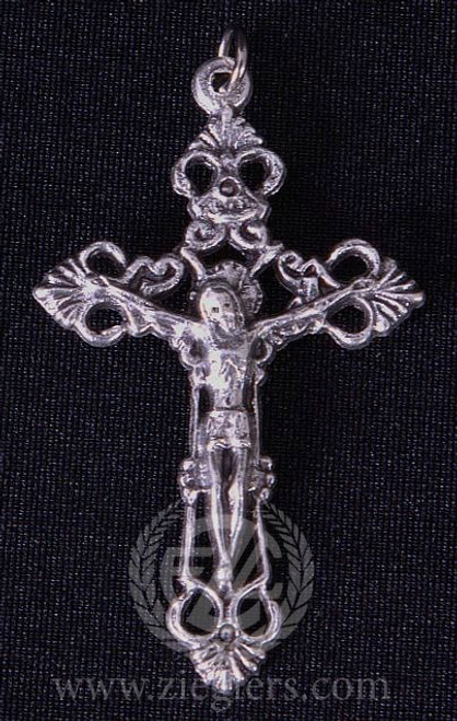 Crucifix pendant only with filigree budded ends made of oxidized metal measures 1 and 1 half inches g277 Crucifix pendant only with filigree budded ends made of oxidized metal measures 1 and 1 half inches g277