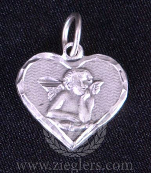 heart shaped Guardian Angel Pendant made of silver oxidized metal measures 3 quarter inches comes with jump ring FM4C15 heart shaped Guardian Angel Pendant made of silver oxidized metal measures 3 quarter inches comes with jump ring FM4C15
