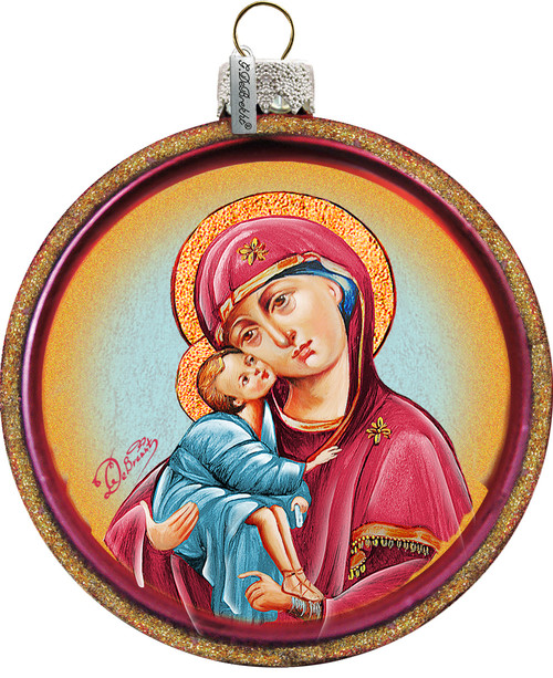 Mother Of God Christmas Ornament Hand Painted Red Glass 3 1 4 F C Ziegler Company