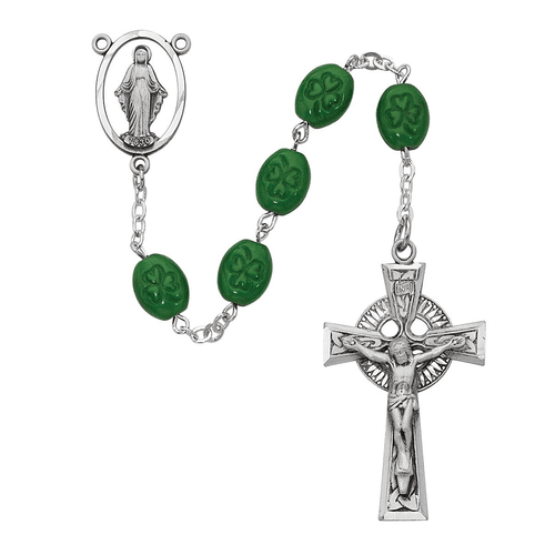 Irish Shamrock Rosary with Celtic Crucifix & Miraculous Medal
