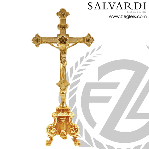 Altar Crucifix 13" Height Budded End Cross Brass with Gold Plate Finish Italy SALART1277D Altar Crucifix 13" Height Budded End Cross Brass with Gold Plate Finish Italy SALART1277D