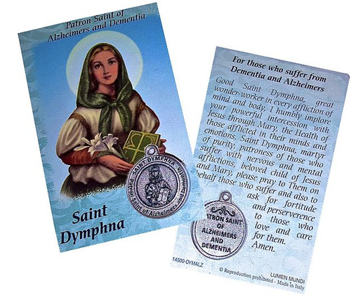 Prayer Card with Medal St Dymphna Patron Saint of Alzheimer and Demetia  Prayer Card with Medal St Dymphna Patron Saint of Alzheimer and Demetia