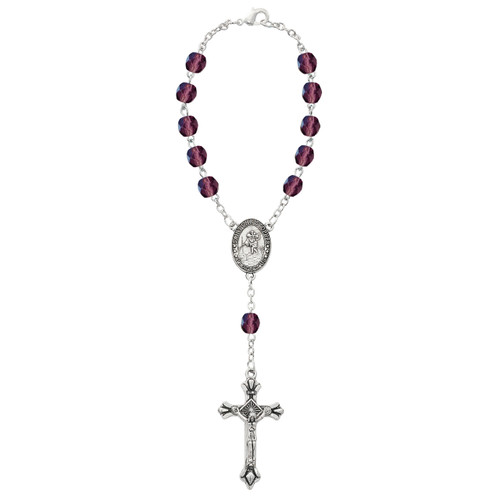 St Christopher February Birthstone Auto Rosary with Amethyst Beads