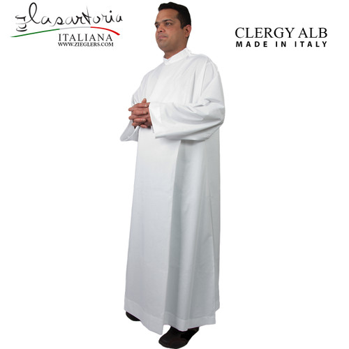 Clergy Priest Alb lightweight made in white cotton polyester cool breathable fabric made in Italy SARALB Clergy Priest Alb lightweight made in white cotton polyester cool breathable fabric made in Italy SARALB