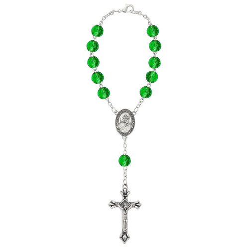 August Birthstone Auto Rosary Beads with Saint Christopher Centerpiece Peridot Color Beads  August Birthstone Auto Rosary Beads with Saint Christopher Centerpiece Peridot Color Beads