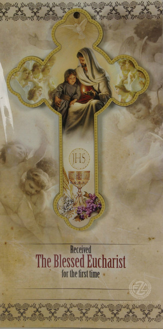 Blessed Eucharist wood Cross and Jesus  Boy  First on Communion Card measuring 5 and 1 half by 3 and 1 half inches RI462010FCB Blessed Eucharist wood Cross and Jesus  Boy  First on Communion Card measuring 5 and 1 half by 3 and 1 half inches RI462010FCB