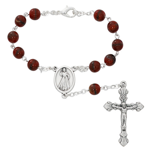 Auto Rosary Beads | Budded Cross | Divine Mercy Centerpiece | Swirled Red Beads | 721C Auto Rosary Beads | Budded Cross | Divine Mercy Centerpiece | Swirled Red Beads | 721C