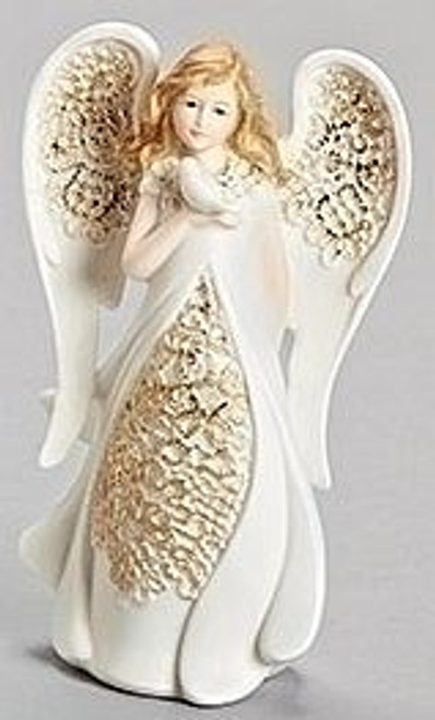 Angel & Dove Figurine | Christmas | Gold Lace | 5-1/2