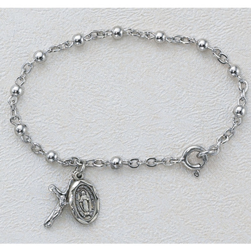 Baby-bracelet-made-of-sterling-with-crucifix-and-miraculous-medal-on-bed-and-link-chain-measuring-5-and-1-half-inches-MA912L Baby-bracelet-made-of-sterling-with-crucifix-and-miraculous-medal-on-bed-and-link-chain-measuring-5-and-1-half-inches-MA912L