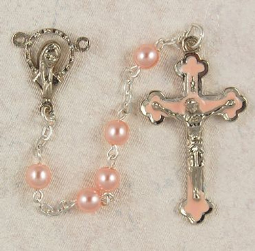 Rosary Beads | Blessed Mother Centerpiece | Silver Oxidized Metal | Pink  Beads | R021R Rosary Beads | Blessed Mother Centerpiece | Silver Oxidized Metal | Pink  Beads | R021R