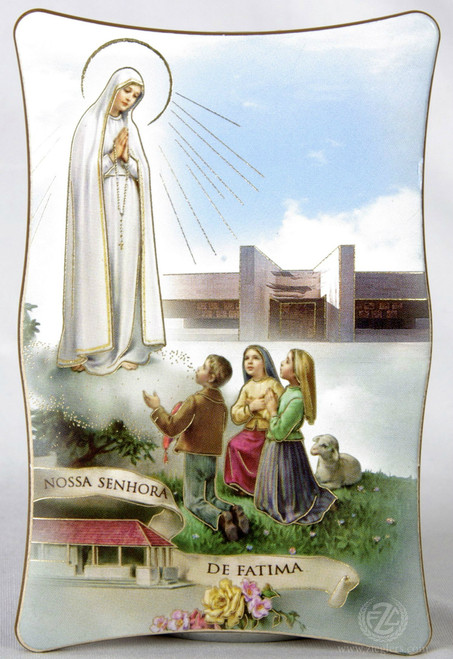 Our Lady of Fatima Plaque | Gold Accents | 2-3/4” x 4-1/2” | Italy | 1269M07 Our Lady of Fatima Plaque | Gold Accents | 2-3/4” x 4-1/2” | Italy | 1269M07