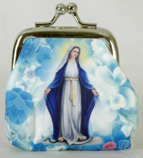Our Lady of Grace Rosary Beads & Purse, Kiss-Lock Closure, 2-3/4”, Italy