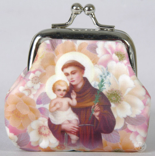Rosary beads with saint anthony centerpiece and matching fabric purse measuring 2 and 3 quarter inches 1071S17 Rosary beads with saint anthony centerpiece and matching fabric purse measuring 2 and 3 quarter inches 1071S17