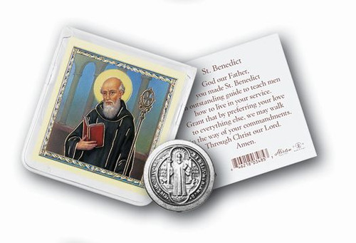 St Benedict Pocket Token Coin and Holy Card set in plastic sleeve 968313 St Benedict Pocket Token Coin and Holy Card set in plastic sleeve 968313