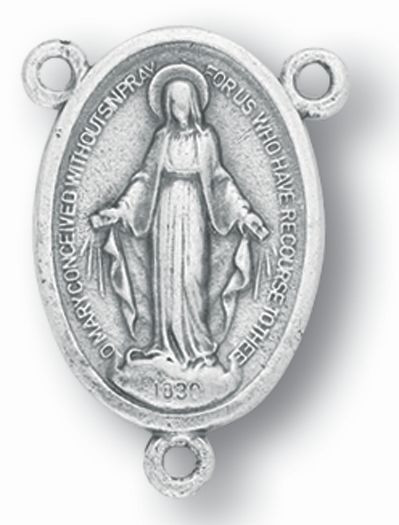 Our Lady of Grace Rosary Centerpiece, Silver Oxidized Metal, 1