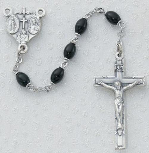 black-rosary-glass-beads-with-silver-ox-crucifix-and-pewter-center black-rosary-glass-beads-with-silver-ox-crucifix-and-pewter-center