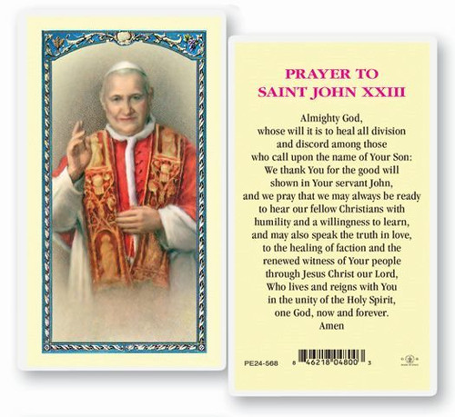 Laminated holy card with saint john 23 on front and prayer on back measures 4 and 1 half inches high E24-568 Laminated holy card with saint john 23 on front and prayer on back measures 4 and 1 half inches high E24-568