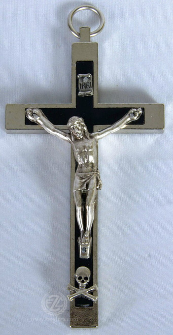 crucifix with skull and crossbones at base made of nickel with inlay measures 3 and 1 half inches CX312x crucifix with skull and crossbones at base made of nickel with inlay measures 3 and 1 half inches CX312x
