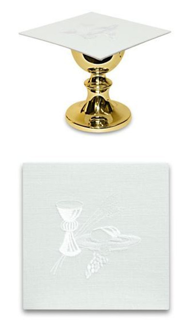 Chalice Pall with White Embroidered Bread Wheat Chalice & Grapes made from Linen and Polyester  seven inches square wash in cold water Made In Belgium SL2194CP