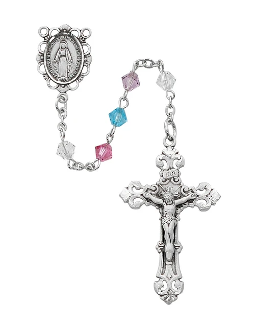 Swarovski Multi Colored Rosary Rhodium Crucifix and Center 